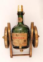 Ágyús palack tartó, fa réz veretekkel, 18×29 cm