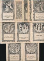 cca 1915-30 Vegyes, apró vallási nyomtatványok benne Rózsafüzér titkok, 15db