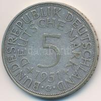 NSZK 1951G 5M Ag T:2- FRG 1951G 5 Mark Ag C:VF