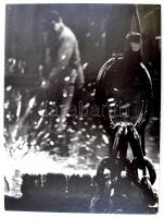 cca 1980 Valent Ede: A diósgyőri vasművek, feliratozott vintage fotóművészeti alkotás, kartonra kasírozva, 39x29 cm