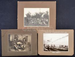 cca 1900/1929 Katonai fényképek kartonra kasírozva, 3 db fotó 16x22 cm, karton 24x33 cm