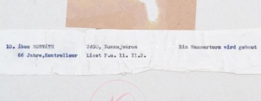 cca 1980 Horváth Ákos: Víztorony építők, feliratozott vintage fotóművészeti alkotás, kartonra kasíro...