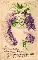 Flowers arranged like horseshoe; Art Nouveau, litho, Emb. greeting card, Erika No. 2727 (EK)