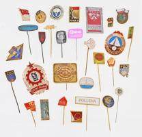 30db vegyes magyar és külföldi szocialista kitűző, jelvény, közte zománcozott is T:vegyes 30pcs of mixed socialist pins and badges, with enamelled pcs C:mixed