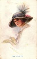 'How Interesting' / Lady playing with her gloves, The Carlton Publishing Co. Series No. 674/5., s: E.C. Brisley