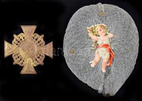 cca 1900-30 Bálrendezői jelvények, papír és textil, 2db, 5x5cm, 10x8cm