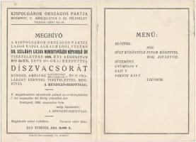 1926 Meghívó a Kispolgárok Országos Pártjának díszvacsorájára.
