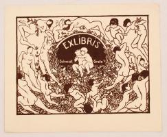 Ex libris Schmidl Grete, klisé, papír, jelzett a klisén, 12x14 cm