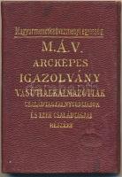 1935 MÁV arcképes igazolvány vasúti alkalmazottak családtagjai részére, aranyozott bőr tokban.