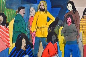 Jelzés nélkül: különböző vegyes technikájú színes fantáziák, 3db, papír, 33x24cm