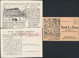 cca 1930-40 Különböző budapesti cégek reklámnyomtatványai, 5db, cca 10x15cm