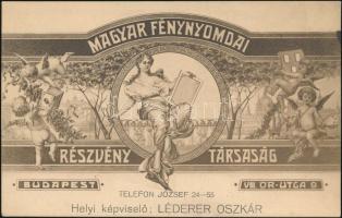 1914  Bp. VIII. Magyar Fénnyomda RT. Bankjegy mintához hasonló grafikával ellátott, képeslap méretű reklámkártya