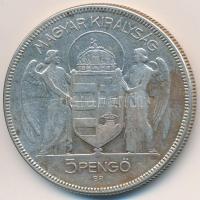 1930. 5P Ag "Horthy jobbra" T:3 patina 
Adamo P8