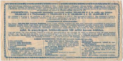 Budapest 1925. "Árvaházi Sorsjegy a Vármegyei Tisztviselők Árvaháza és Otthona Javára" sor...