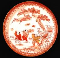 Keleti életképes porcelán süteményes tányér, 6 db, hibátlanok, jelzés nélkül, d: 17 cm