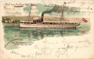 1899 Ungarisch-Kroatische Seedampfschiffahrts SS Liburnia / cruise ship, Hungarian Croatian ship company litho