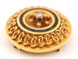 Arany (Au.) 14k filigrán melltű, zománc díszítéssel, gyémánttal, mini gyöngyökkel, d:3 cm, bruttó:11...