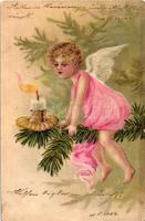 Christmas, Angel, candle, P.F.B Serie 3486. Emb. litho (EK)