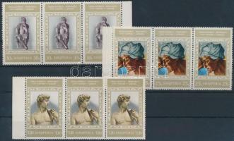 Michelangelo sor 7 értéke ívszéli hármascsíkokban Michelangelo 7 stamps from set in margin stripes o...