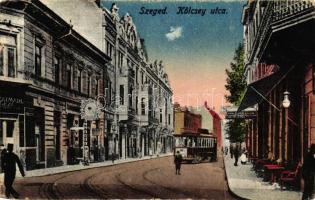 Szeged, Kölcsey utca, villamos, Royal Szálloda, Szatmári Géza üzlete, Gottschall női fodrászata (EB)