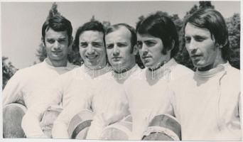 1973 A Göteborgban világbajnok férfi kardcsapat. Balról Gerevich Pál, Kovács Attila, Marót Péter,  K...