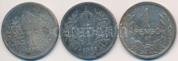 Vegyes: 1927. 1P Ag + Ausztria 1893-1901. 1K Ag "Ferenc József" (2x) T:3,2-