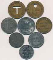 Németország DN 8db klf sörzseton, közte "Schultheiss Söröző Részvénytársaság Berlin / 1/2 liter sör" Cu zseton (26mm) T:2,2- Germany ND "8pcs of diff beer token, with "Shulteiss Brewery Corporation Berlin (Schultheiss Brauerei Aktiengesellschaft) / 1/2 Liter beer" Cu token (26mm) C:XF,VF