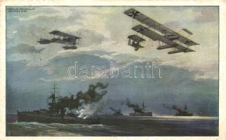 Deutscher Luftflotten-Verein / World War I German military fighters above the English fleet, s: Hans Rudolf Schulze (EK)
