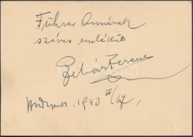 1943 Lehár Ferenc (1870-1948) zeneszerző aláírása névjegykártyájának hátoldalán