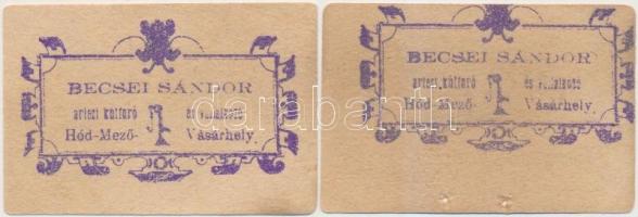 Hódmezővásárhely ~1880. 2kr lyukasztott + 8kr, mindkettő "Becsei Sándor artézi kútfúró és válla...