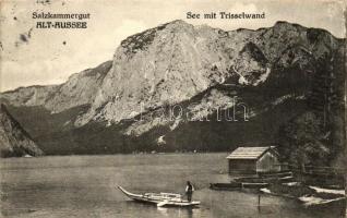 Alt-Ausse, Salzkammergut; See mit Trisselwand / lake with Mt. Trisselwand, rowboat