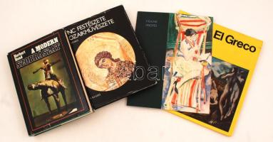 Vegyes képzőművészeti könyv tétel, 4db, Herbert Read: A modern szobrászat, Faludy Anikó: Bizánc festészete és mozaikművészete, Kazimierz Zawanowski: El Greco, Frank Frigyes (1890-1976) Kiállítás. Mind eredeti kiadói kötésben.