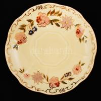 Zsolnay virágmintás porcelán mokkás csésze és alj, kézzel festett, jelzett, hibátlan