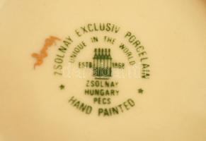 Zsolnay virágmintás porcelán mokkás csésze és alj, kézzel festett, jelzett, hibátlan