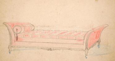 Birtalan Lajos (kárpitos): Bútor tervek (4db). Ceruza, papír, foltos, szakadt, 20×28 cm