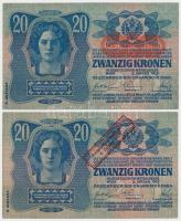 1913. 20K II. kiadás (2x) az egyik "Deutschösterreich", a másik hamis "Ausgegeben nac...