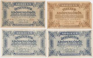 1946. 10db-os vegyes magyar adópengő bankjegy tétel, közte fordított címeres és sorszámos is T:vegye...