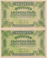 1946. 10db-os vegyes magyar adópengő bankjegy tétel, közte fordított címeres és sorszámos is T:vegye...