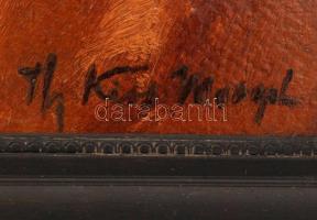 Thormáné Kiss Margit (1901-1977): Rózsás csendélet. Olaj, karton, jelzett, antik keretben, 45×32 cm