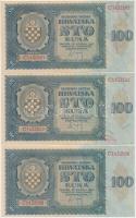 Független Horvát Állam 1941. 100K (5x) közte 3+2 sorszámkövető T:I- Independent State of Croatia 1941. 100 Kuna (5x) with 3+2 sequential serials C:AU