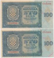 Független Horvát Állam 1941. 100K (5x) közte 3+2 sorszámkövető T:I-
Independent State of Croatia 19...