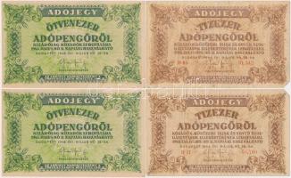 1946. 10db-os vegyes magyar adópengő bankjegy tétel, közte fordított címeres és sorszámos is T:vegyes