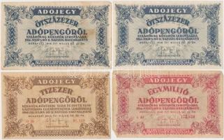 1946. 10db-os vegyes magyar adópengő bankjegy tétel, közte fordított címeres és sorszámos is T:vegye...