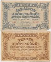 1946. 10db-os vegyes magyar adópengő bankjegy tétel, közte fordított címeres és sorszámos is T:vegye...