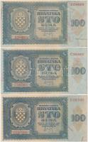 Független Horvát Állam 1941. 100K (4x) + 1000K T:III Independent State of Croatia 1941. 100 Kuna (4x) + 1000 Kuna C:F