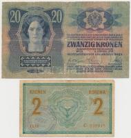 1913. 20K + 1914. 2K "C" sorszámjel, mindkettő "Baranya-Bajai Szerb-Magyar Köztársasá...