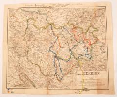 Serbien térkép  Szabó József prof. szerbiai utazásai 1872-75 kéziratos berajzolással, 41x50cm