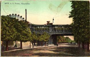 Vienna, Wien II. Prater, Hauptallee / boulevard, tram on bridge (Rb)