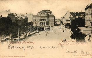 1898 Pozsony, Pressburg, Bratislava; Sétatér, városi színház, villamos / promenade, theatre, tram (EB)