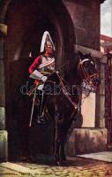 Whitehall, Sentry on guard / British soldier on horse, Raphale Tuck & Sons Oilette, The Military in London Series No. 6412, artist signed